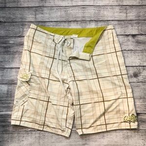 Quiksilver plaid swim trunks / board shorts sz 38